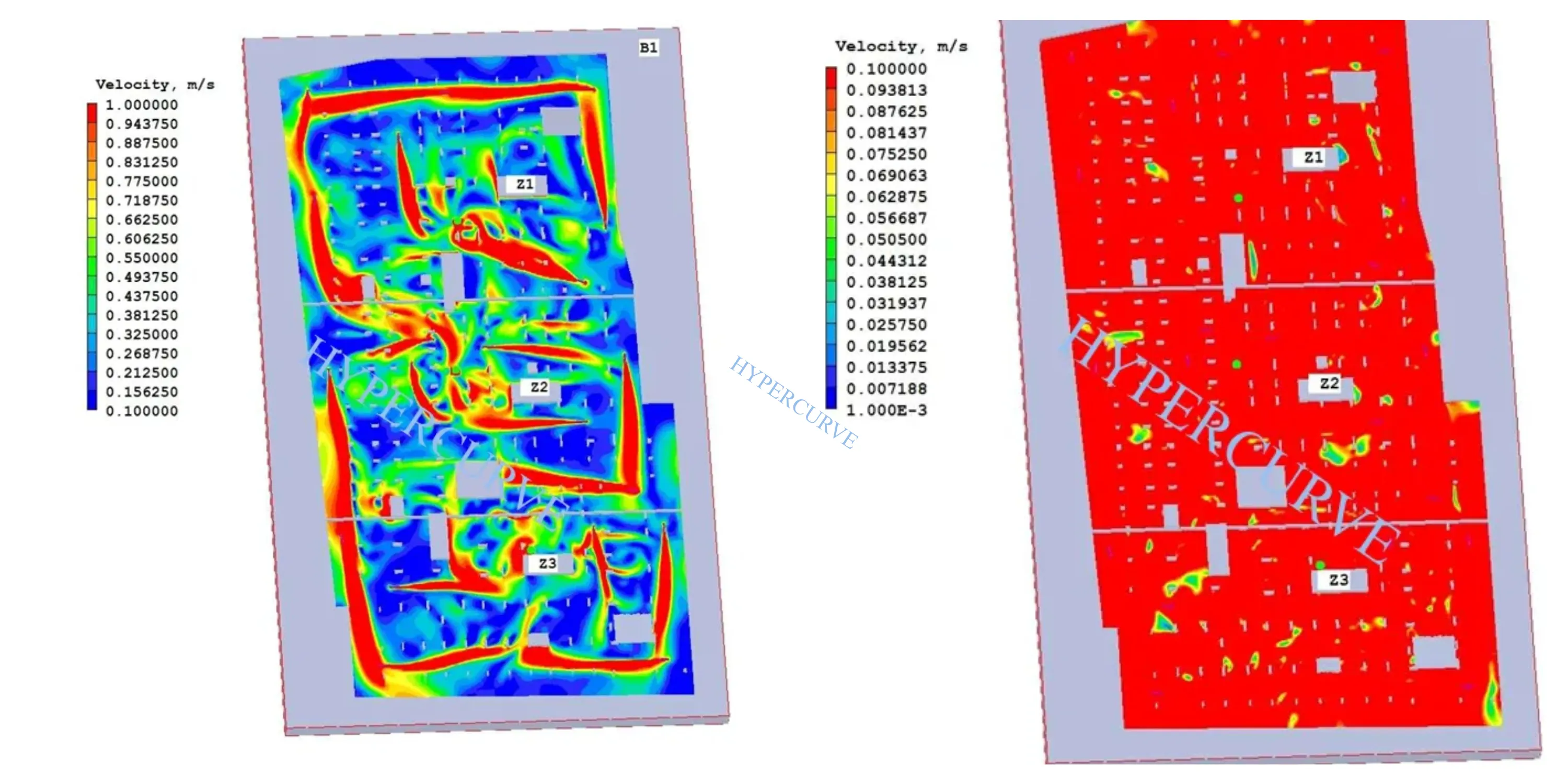 Basement 1 velocity contours at fan height