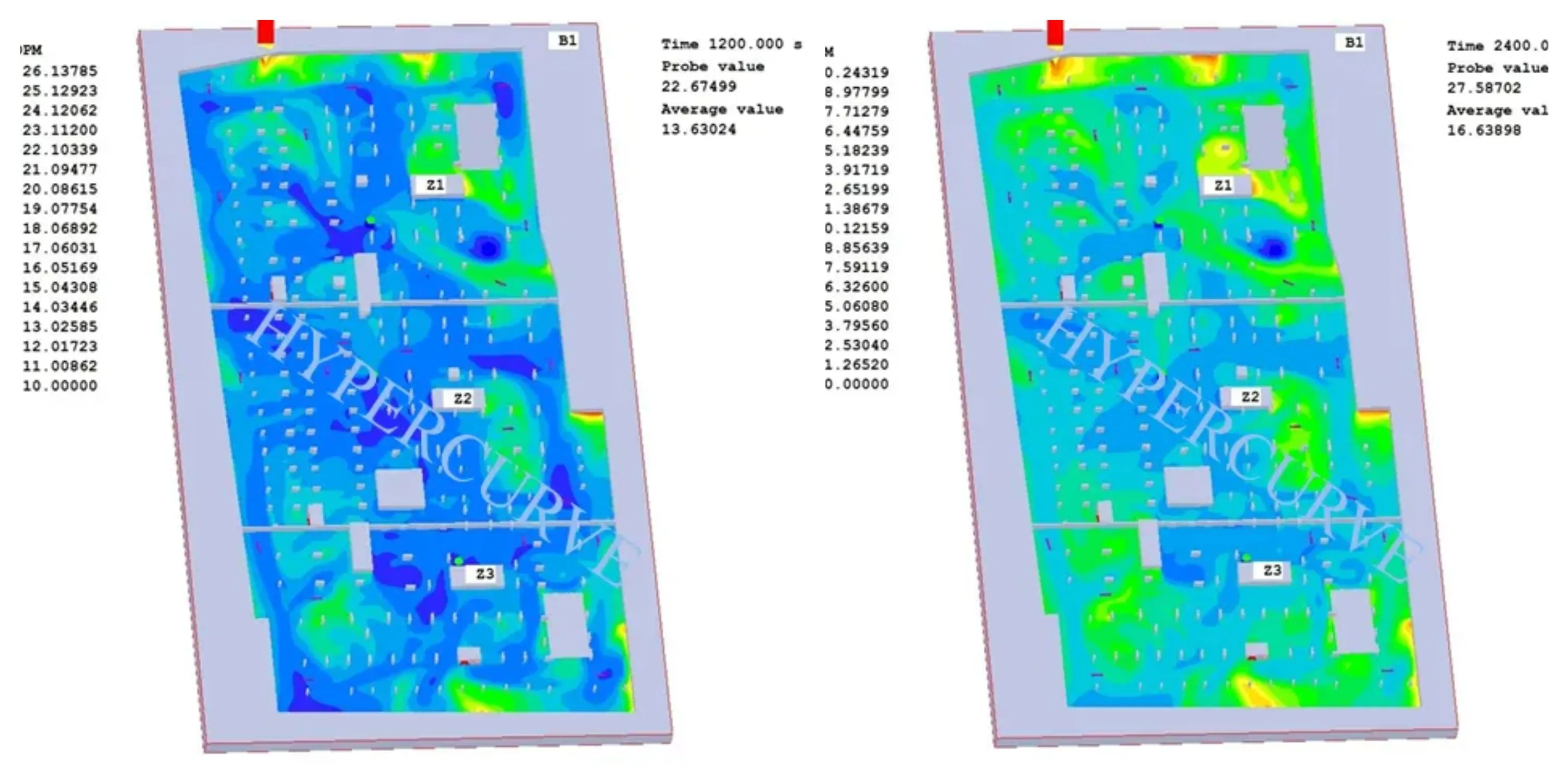 Basement 1 carbon monoxide concentration contours at 20 and 40 minutes