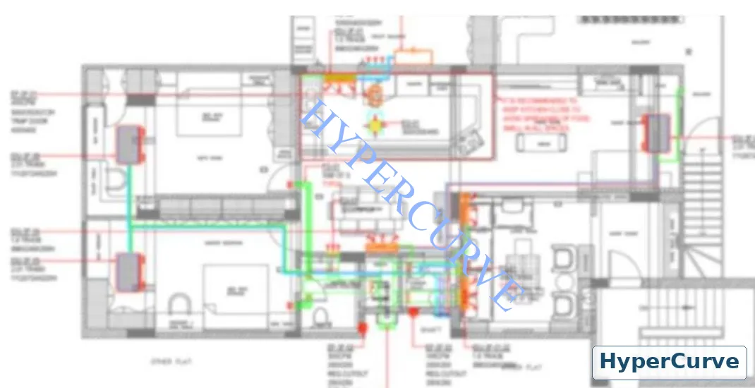 HVAC supply and return duct routing on the luxury villa floor plan